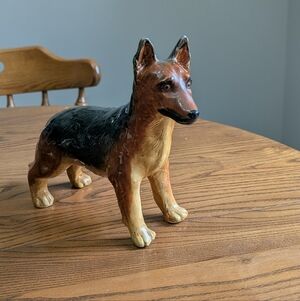 Colin Kellman. Hand-Painted German Shepherd Dog Figurine - Brown & Black. 9 Inch